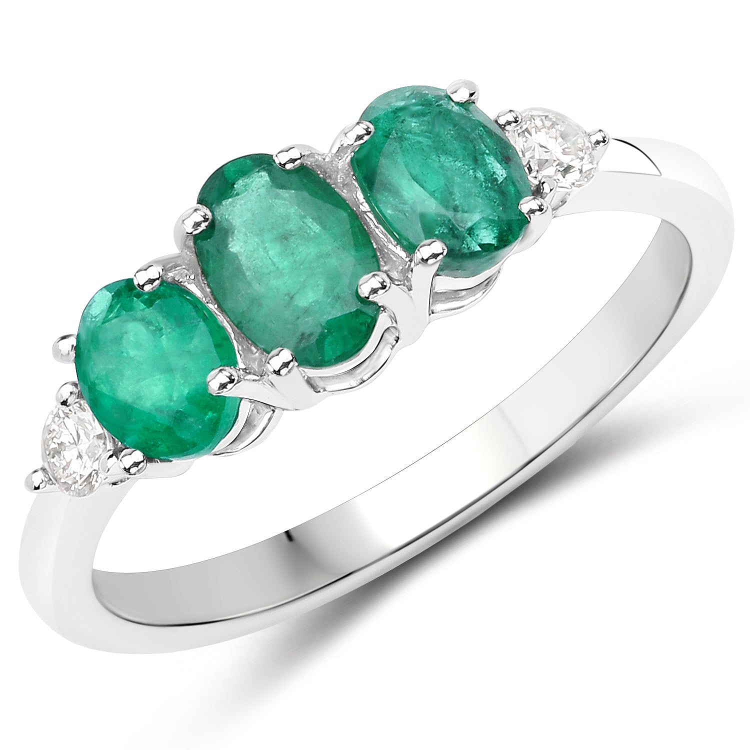 1.14 Carat Genuine Zambian Emerald and White Diamond 14K White Gold Ring by Bids.com