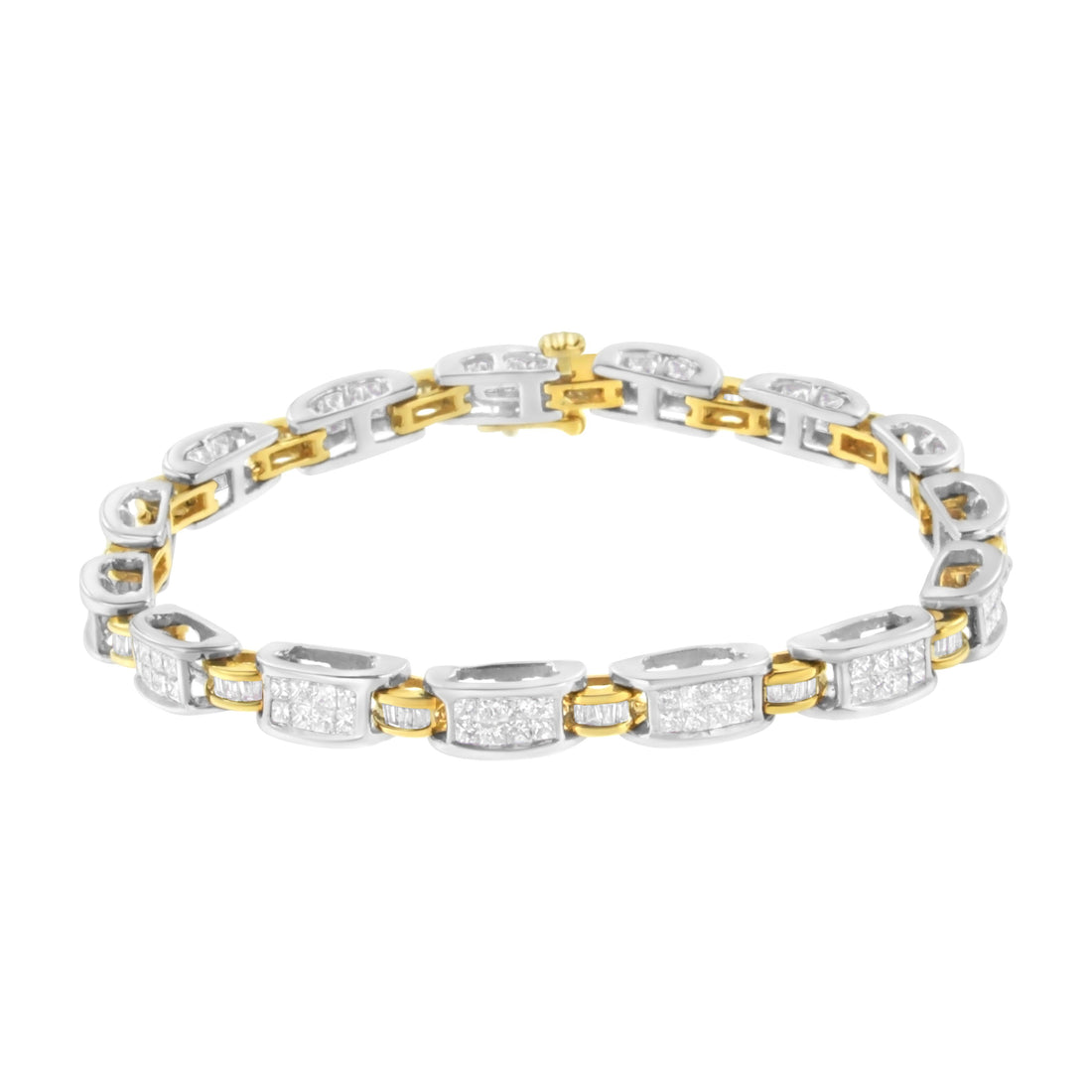 14K Two-Tone Gold Princess and Baguette-Cut Diamond Link Bracelet (3.00 cttw, H-I Color, SI1-SI2 Clarity) by Bids.com