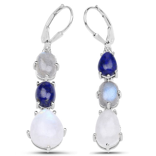 10.17 Carat Genuine Lapis, Labradorite and White Rainbow Moonstone .925 Sterling Silver Earrings by Bids.com