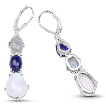 10.17 Carat Genuine Lapis, Labradorite and White Rainbow Moonstone .925 Sterling Silver Earrings by Bids.com