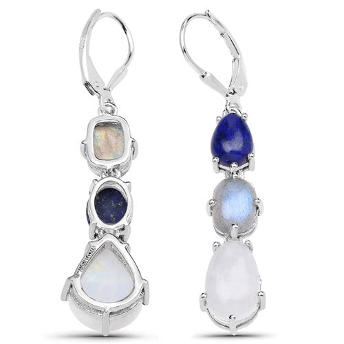 10.17 Carat Genuine Lapis, Labradorite and White Rainbow Moonstone .925 Sterling Silver Earrings by Bids.com