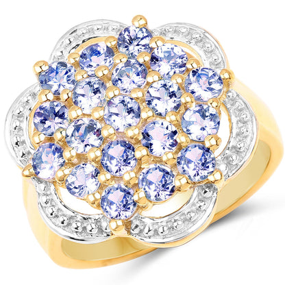 14K Yellow Gold Plated 1.52 Carat Genuine Tanzanite .925 Sterling Silver Ring by Bids.com