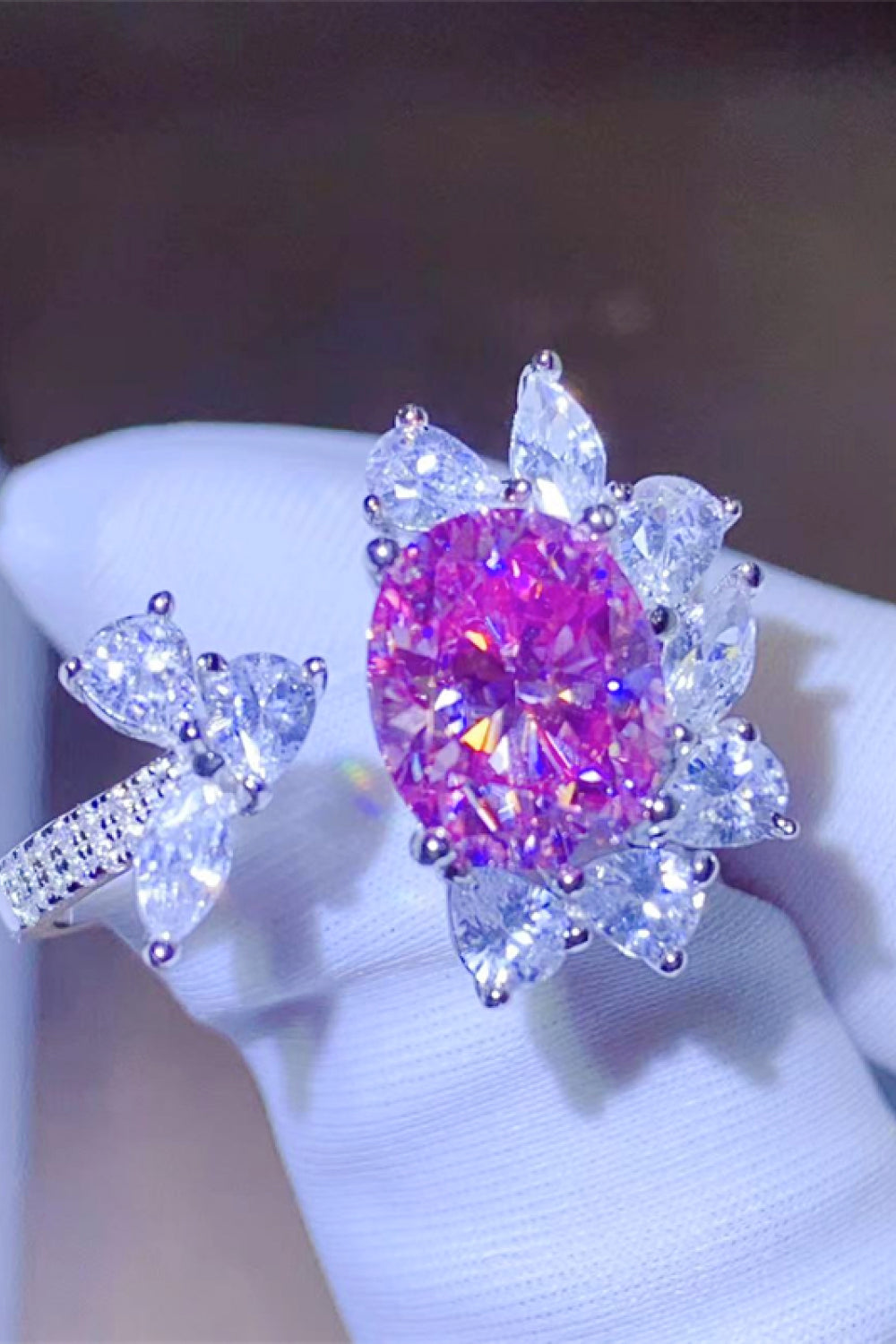3 Carat Pink Oval-Cut Sparkala™ Platinum Over Pure Sterling Silver Open Ring by Sparkala
