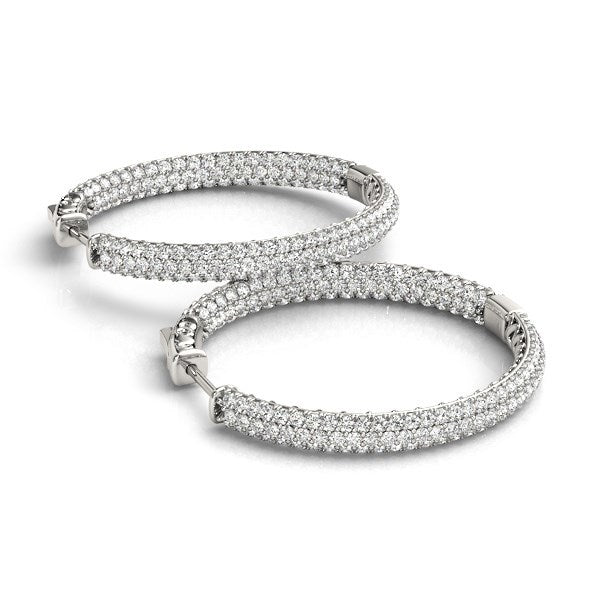 14k White Gold Two Row Pave Set Diamond Hoop Earrings (7 cttw) by Bids.com