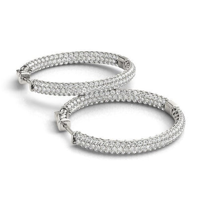 14k White Gold Two Row Pave Set Diamond Hoop Earrings (7 cttw) by Bids.com