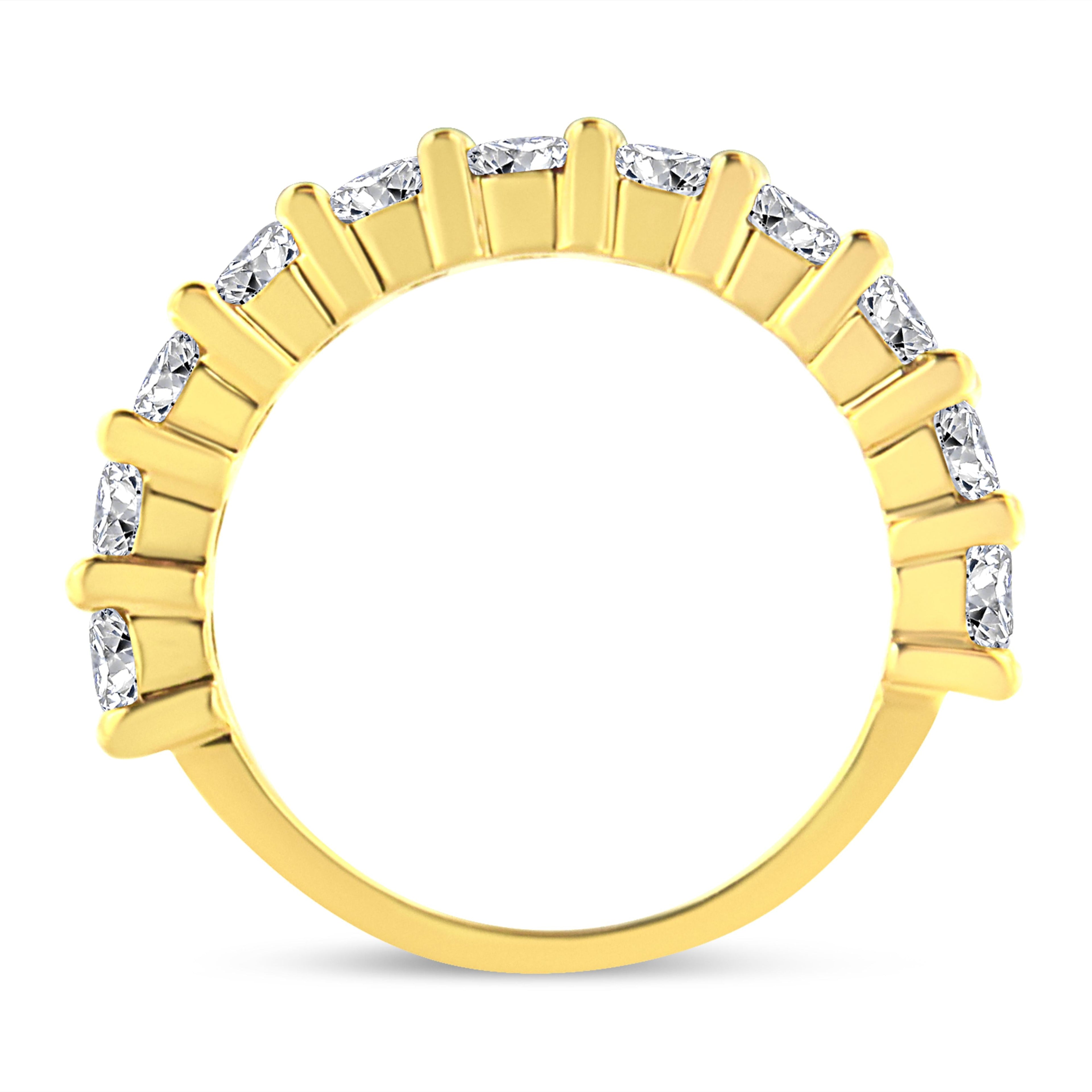 14K Yellow Gold Plated .925 Sterling Silver 2.00 Cttw Shared Prong Set Round-Diamond 11 Stone Band Ring (J-K Color, I1-I2 Clarity) - Size 7 by Bids.com
