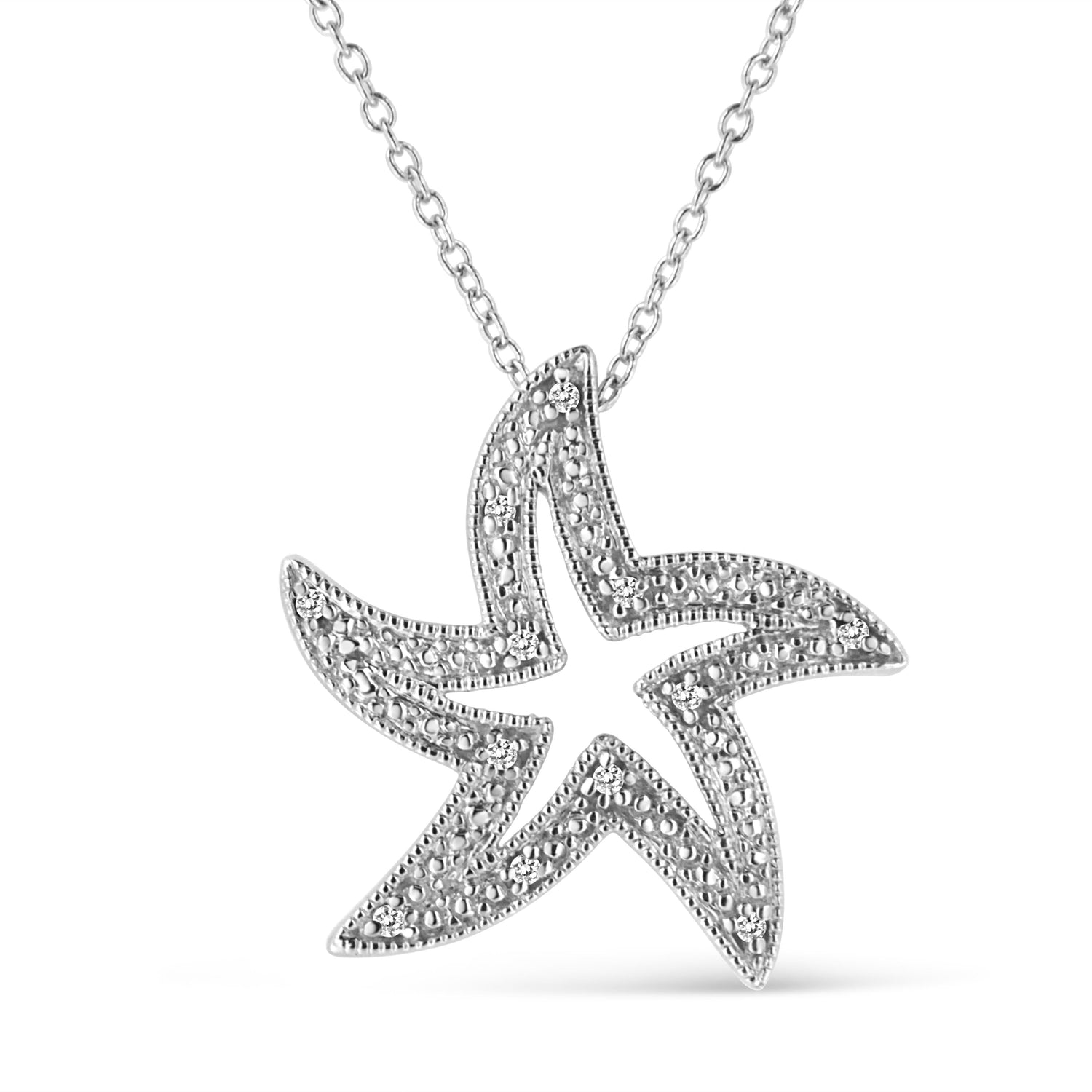 .925 Sterling Silver Prong-Set Diamond Accent Starfish 18" Pendant Necklace (I-J Color, I1-I2 Clarity) by Bids.com