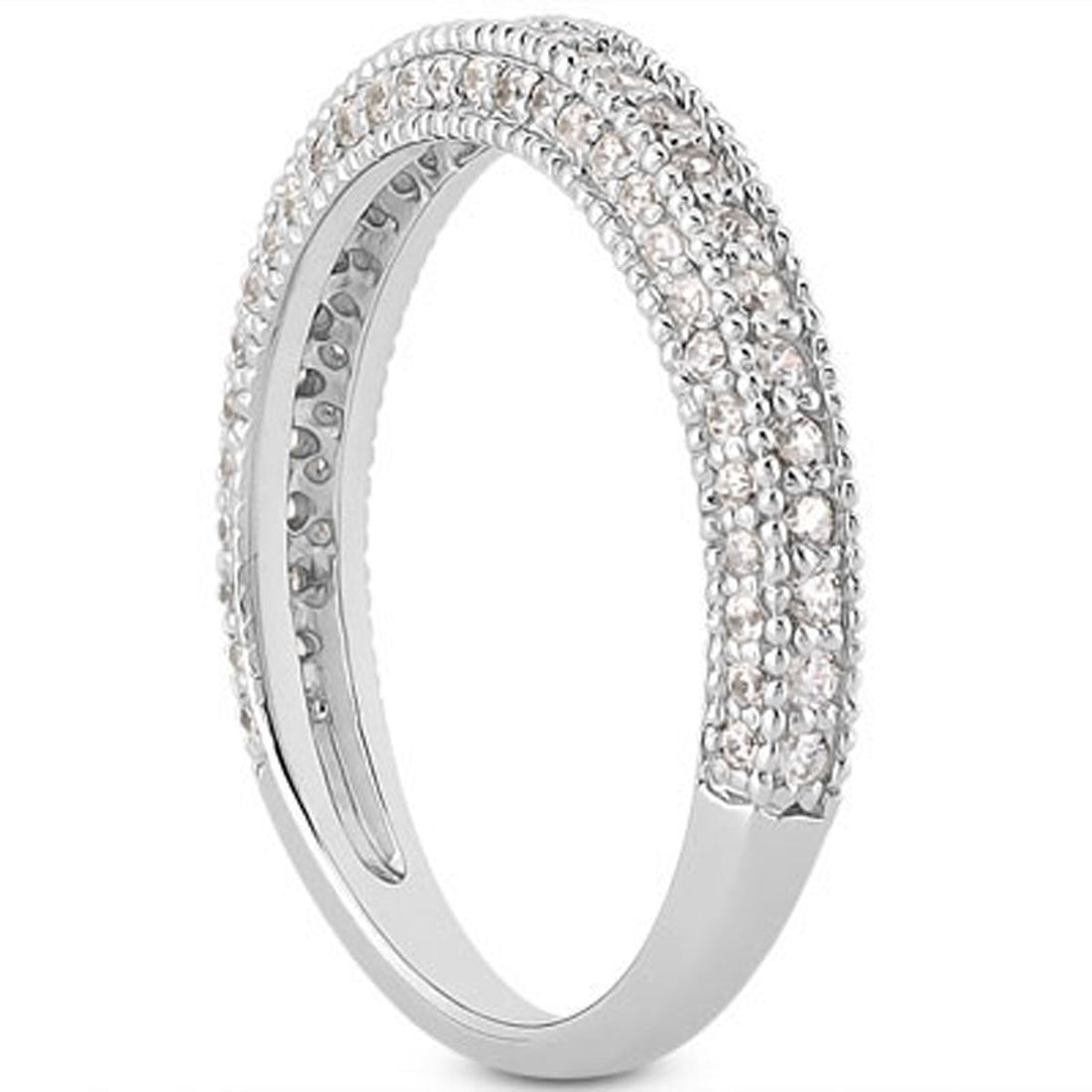 14k White Gold Fancy Pave Diamond Milgrain Textured Wedding Ring Band by Bids.com