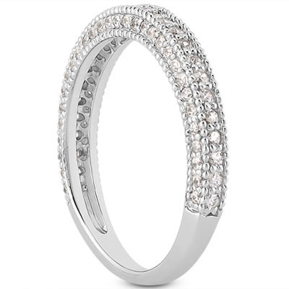 14k White Gold Fancy Pave Diamond Milgrain Textured Wedding Ring Band by Bids.com