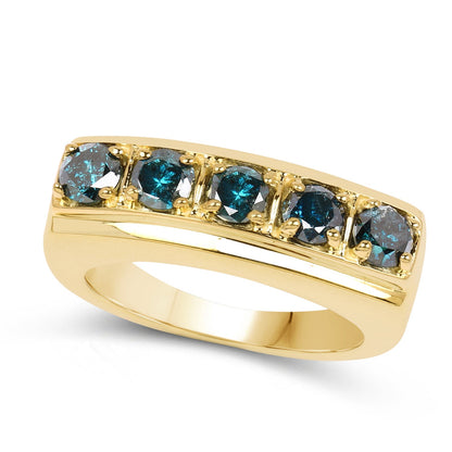 14K Yellow Gold Plated 1.25 Carat Genuine Blue Diamond .925 Sterling Silver Ring by Bids.com