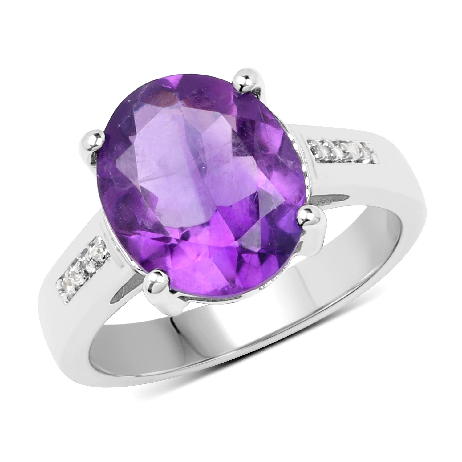 3.84 Carat Genuine Amethyst and White Topaz .925 Sterling Silver Ring by Bids.com