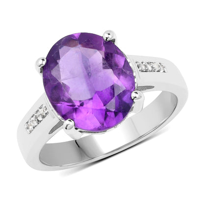 3.84 Carat Genuine Amethyst and White Topaz .925 Sterling Silver Ring by Bids.com
