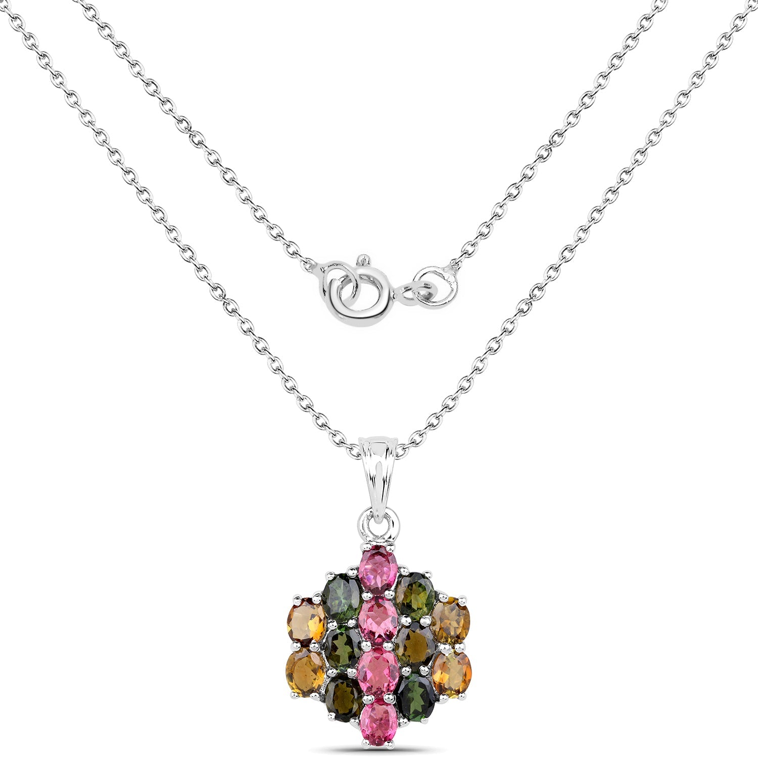4.34 Carat Genuine Pink Tourmaline, Green Tourmaline &amp; Brown Tourmaline .925 Sterling Silver Pendant by Bids.com