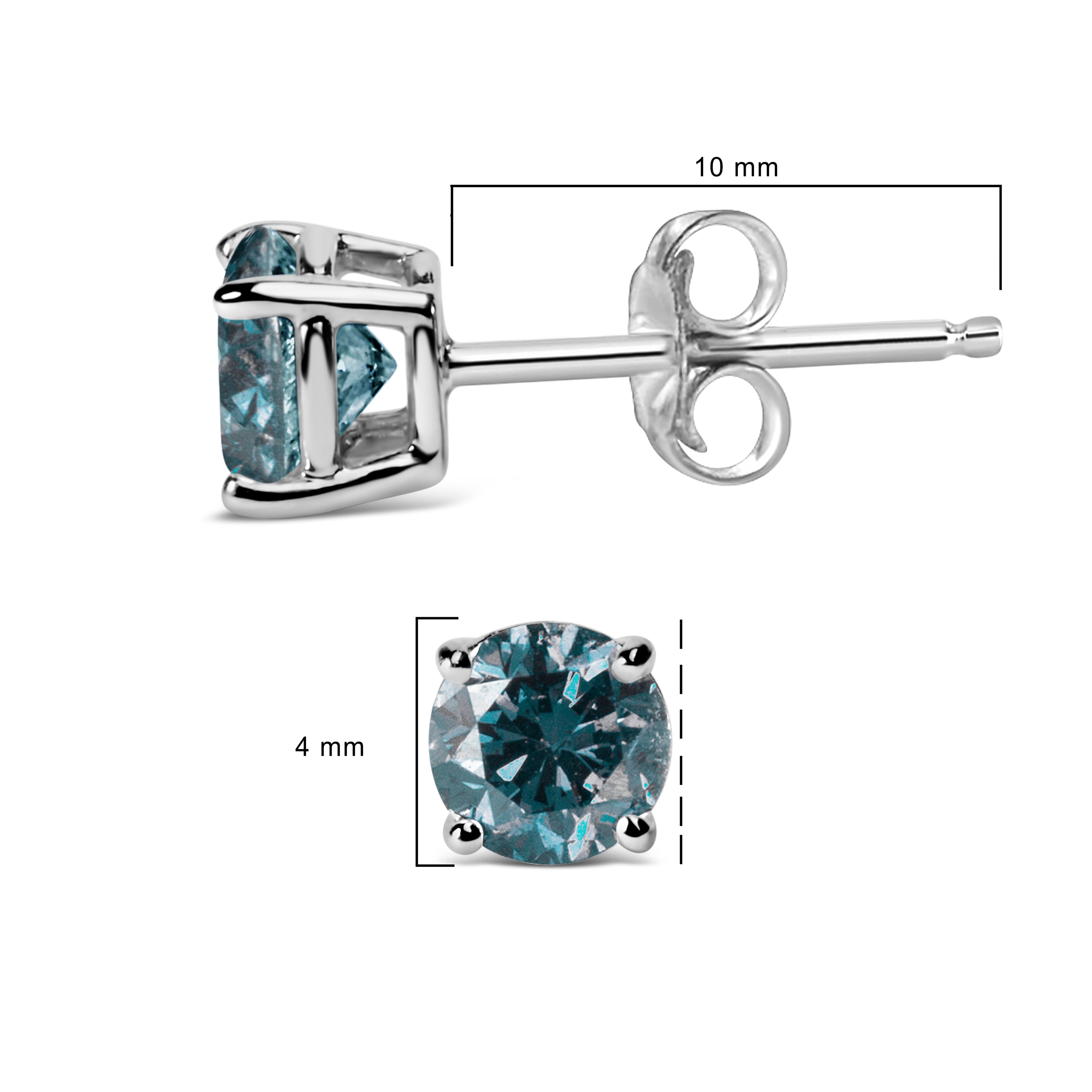 14K White Gold 1/2 Cttw Round Brilliant Cut Lab Grown Blue Diamond 4-Prong Classic Solitaire Stud Earrings (Blue Color, VVS2-VS1 Clarity) by Bids.com
