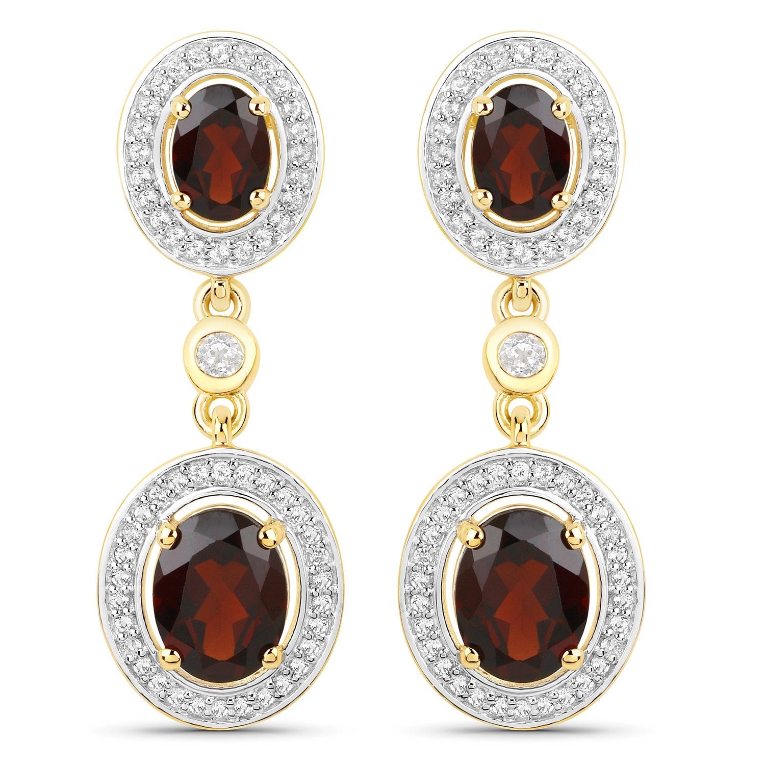 18K Yellow Gold Plated 6.30 Carat Genuine Garnet and White Topaz .925 Sterling Silver Earrings  DestGlow
