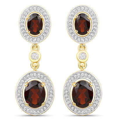 18K Yellow Gold Plated 6.30 Carat Genuine Garnet and White Topaz .925 Sterling Silver Earrings  DestGlow