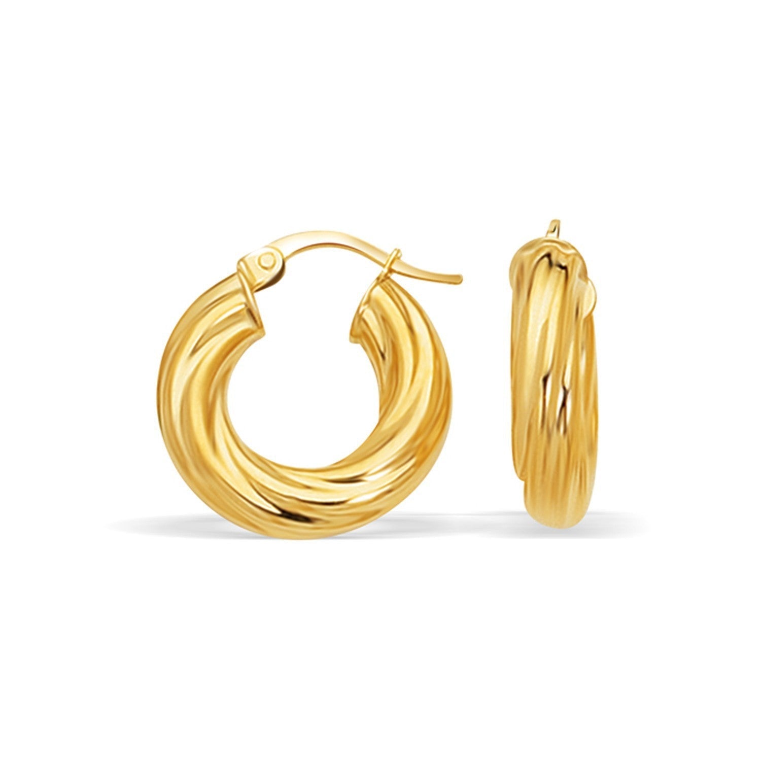 14k Yellow Gold Fancy Twist Hoop Earrings (7/8 inch Diameter)  DestGlow