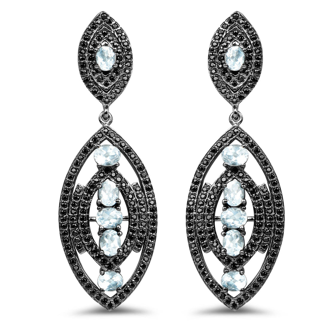 8.80 Carat Genuine Blue Topaz and Black Spinel .925 Sterling Silver Earrings by Bids.com