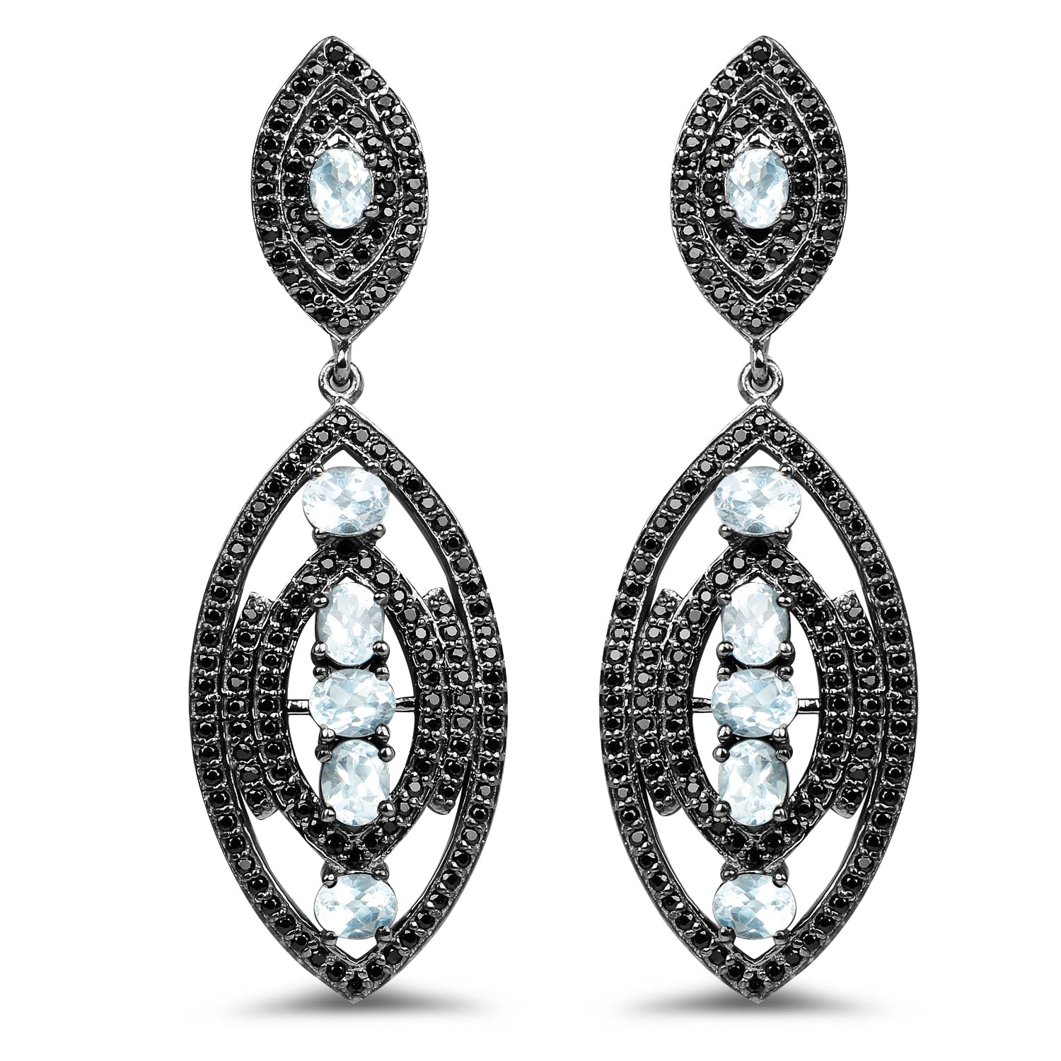 8.80 Carat Genuine Blue Topaz and Black Spinel .925 Sterling Silver Earrings by Bids.com