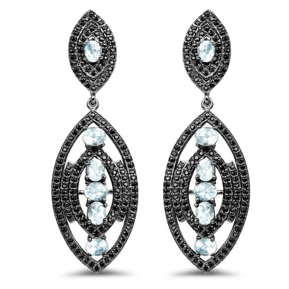 8.80 Carat Genuine Blue Topaz and Black Spinel .925 Sterling Silver Earrings by Bids.com