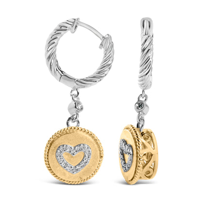 18K Yellow Gold Plated .925 Sterling Silver 1/8 Cttw Diamond Heart Medallion Drop and Dangle Earring (I-J Color, SI1-SI2 Clarity) by Bids.com