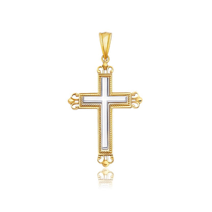14k Two-Tone Gold Cross Pendant with an Ornate Budded Style by Bids.com