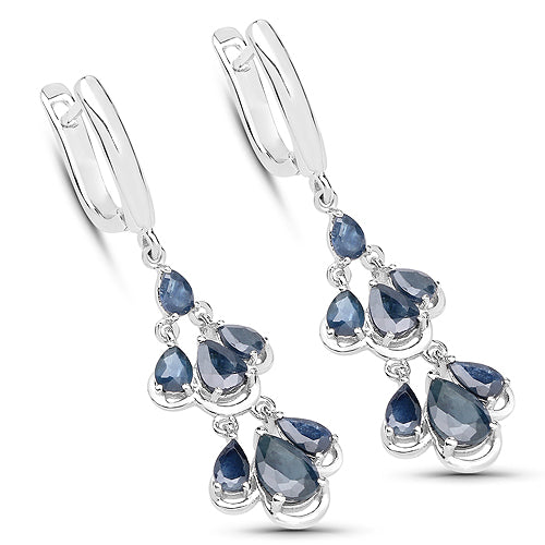4.18 Carat Genuine Blue Sapphire .925 Sterling Silver Earrings by Bids.com