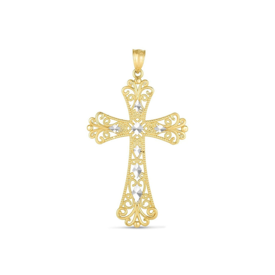 14k Two Tone Gold High Polish Diamond Cut Cross Pendant by Bids.com