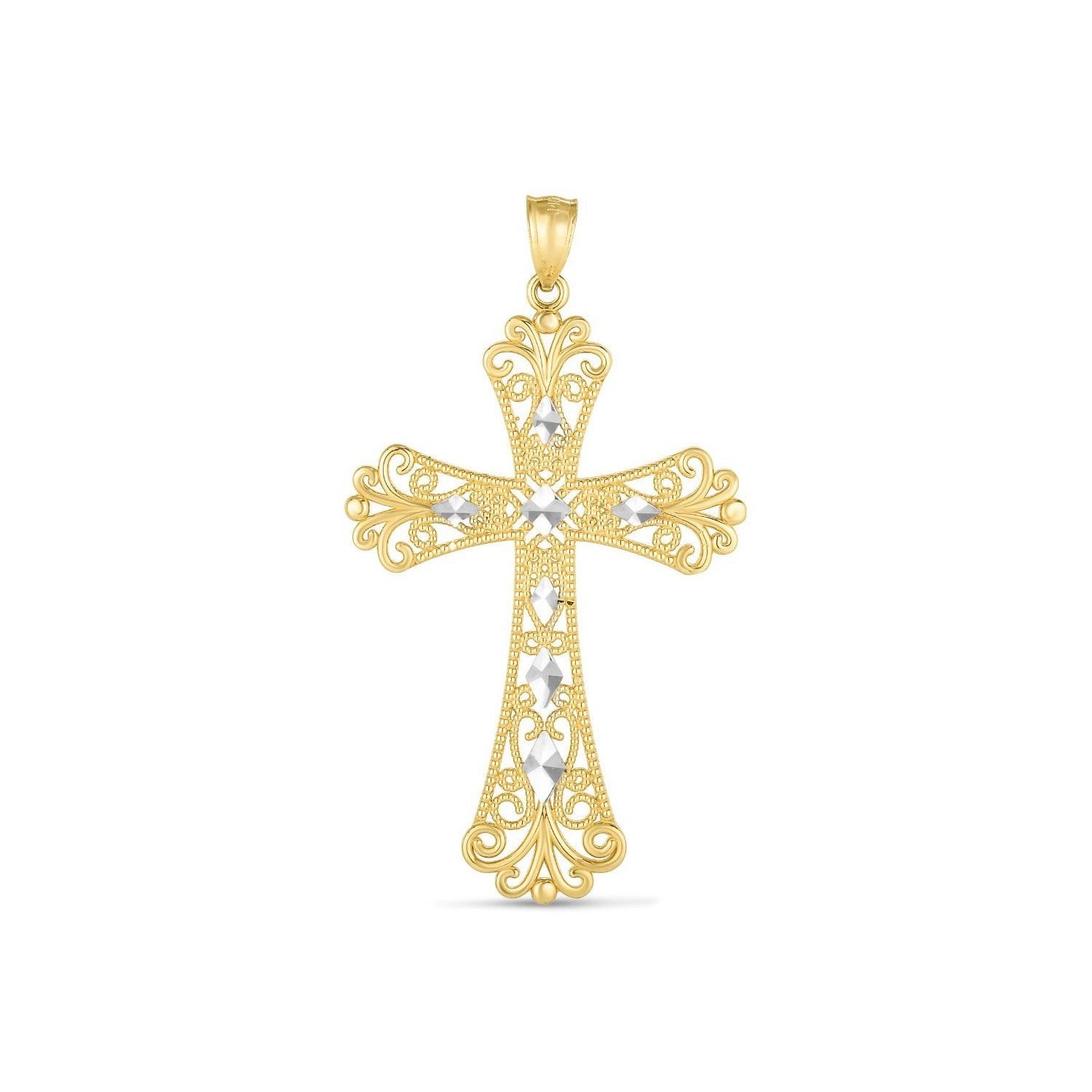 14k Two Tone Gold High Polish Diamond Cut Cross Pendant by Bids.com