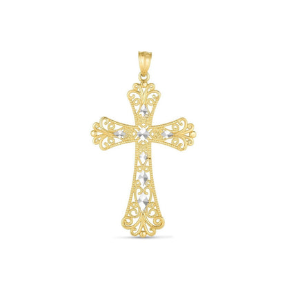 14k Two Tone Gold High Polish Diamond Cut Cross Pendant by Bids.com