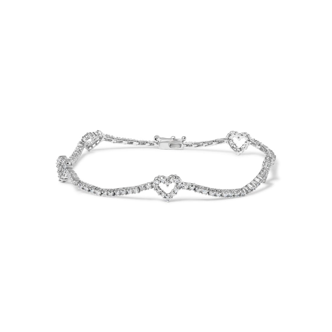 14K White Gold 1 1/2 Cttw Diamond Heart Station Strand Bracelet (H-I Color, I1-I2 Clarity) - 7.5 Inches - DestGlow