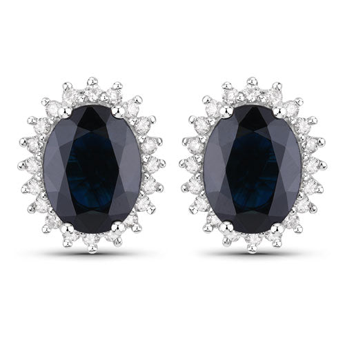 3.32 Carat Genuine Blue Sapphire and White Diamond 14K White Gold Earrings by Bids.com