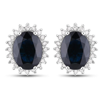 3.32 Carat Genuine Blue Sapphire and White Diamond 14K White Gold Earrings by Bids.com