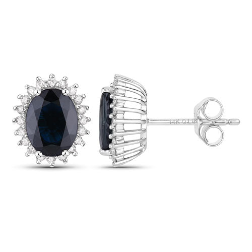 3.32 Carat Genuine Blue Sapphire and White Diamond 14K White Gold Earrings by Bids.com
