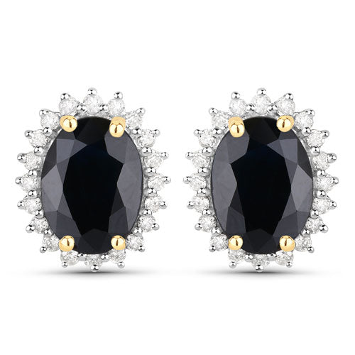 3.32 Carat Genuine Blue Sapphire and White Diamond 14K Yellow Gold Earrings by Bids.com