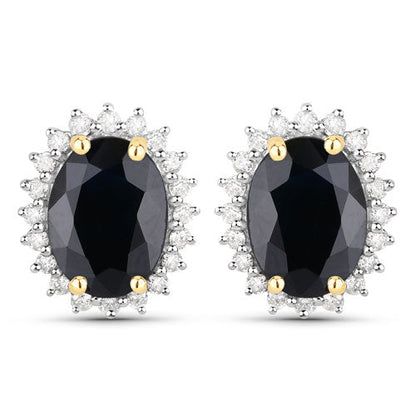 3.32 Carat Genuine Blue Sapphire and White Diamond 14K Yellow Gold Earrings by Bids.com