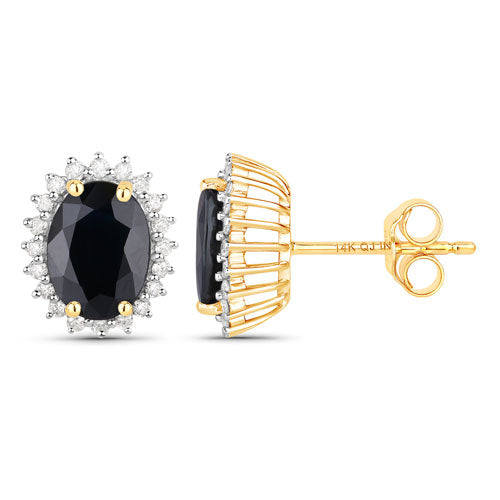 3.32 Carat Genuine Blue Sapphire and White Diamond 14K Yellow Gold Earrings by Bids.com