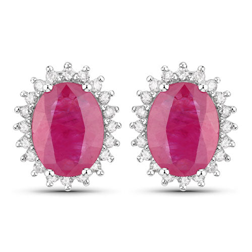 3.14 Carat Genuine Ruby and White Diamond 14K White Gold Earrings by Bids.com
