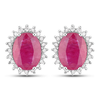 3.14 Carat Genuine Ruby and White Diamond 14K White Gold Earrings by Bids.com