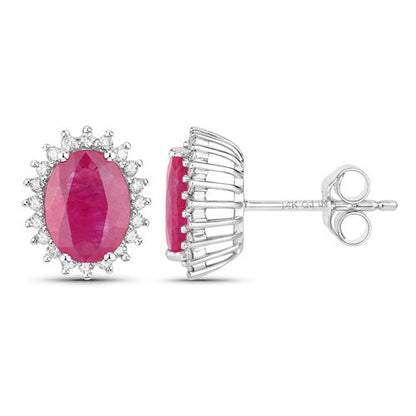 3.14 Carat Genuine Ruby and White Diamond 14K White Gold Earrings by Bids.com