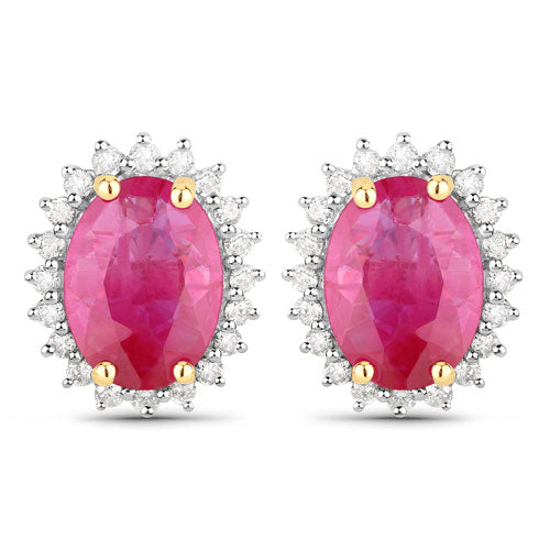3.14 Carat Genuine Ruby and White Diamond 14K Yellow Gold Earrings by Bids.com