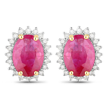3.14 Carat Genuine Ruby and White Diamond 14K Yellow Gold Earrings by Bids.com