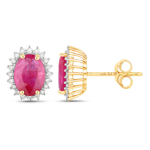 3.14 Carat Genuine Ruby and White Diamond 14K Yellow Gold Earrings by Bids.com