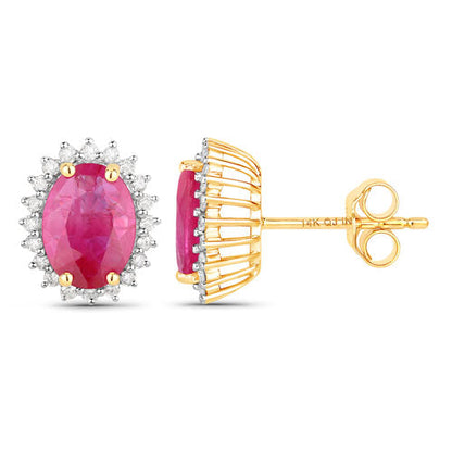 3.14 Carat Genuine Ruby and White Diamond 14K Yellow Gold Earrings by Bids.com