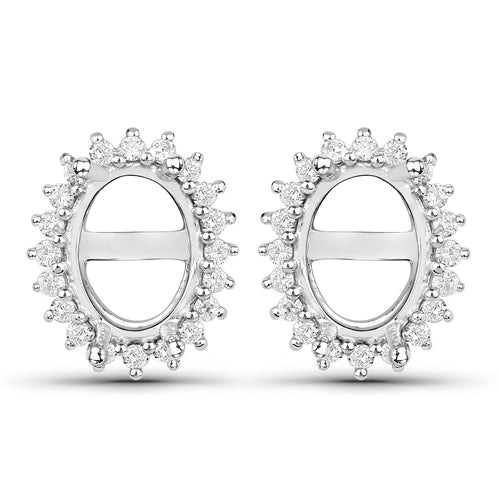 0.26 Carat Genuine White Diamond 14K White Gold Semi Mount Earrings - holds 8x6mm Oval Gemstones by Bids.com