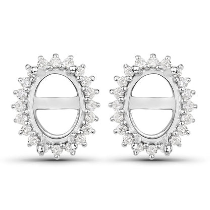 0.26 Carat Genuine White Diamond 14K White Gold Semi Mount Earrings - holds 8x6mm Oval Gemstones by Bids.com