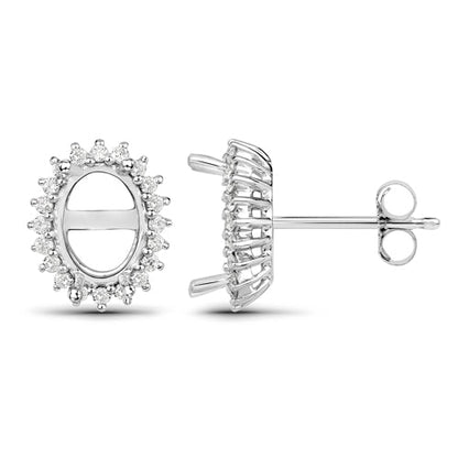 0.26 Carat Genuine White Diamond 14K White Gold Semi Mount Earrings - holds 8x6mm Oval Gemstones by Bids.com