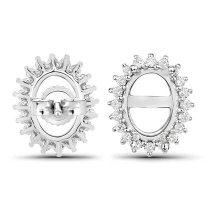 0.26 Carat Genuine White Diamond 14K White Gold Semi Mount Earrings - holds 8x6mm Oval Gemstones by Bids.com