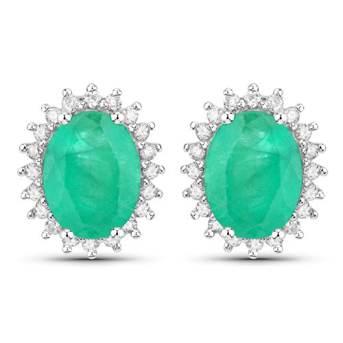 2.66 Carat Genuine Zambian Emerald and White Diamond 10K White Gold Earrings by Bids.com