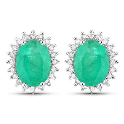 2.66 Carat Genuine Zambian Emerald and White Diamond 10K White Gold Earrings by Bids.com